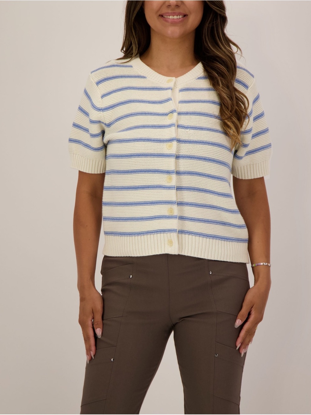 Hey And Anthem Cream & Light Blue Striped Knit Cardigan